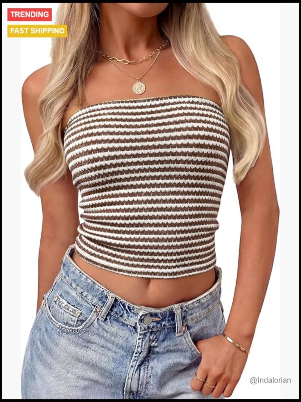 Striped Knit Strapless Crop Tube Top Y2K Beach Outfit